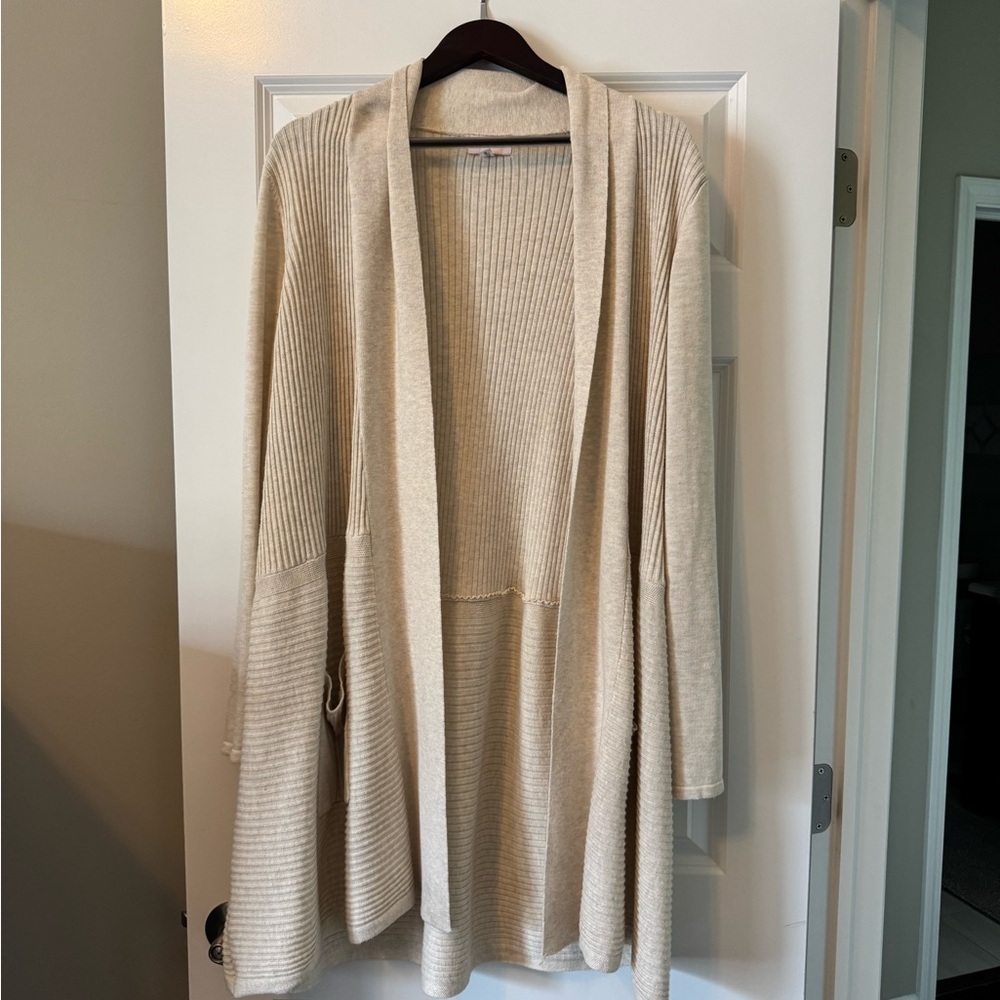 Elegant Cream Open-Front Sweater.